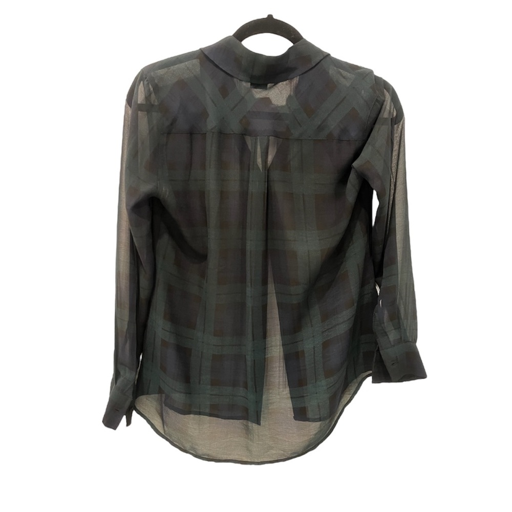 LORD & TAYLOR Sheer Plaid Green & Blue Blouse Top Women Sz Small Office - Picture 3 of 9